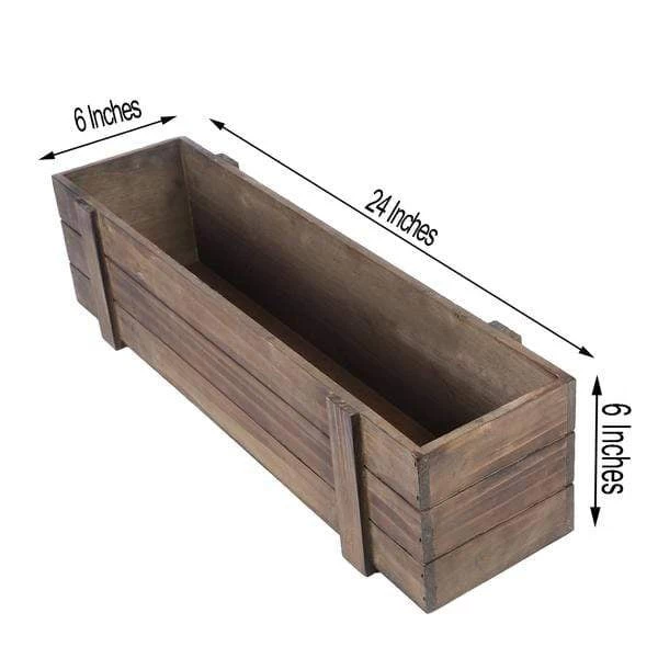 24x6 In Dark Brown Wood Rustic Rectangular Boxes Planter Holders Centerpieces - Image 7