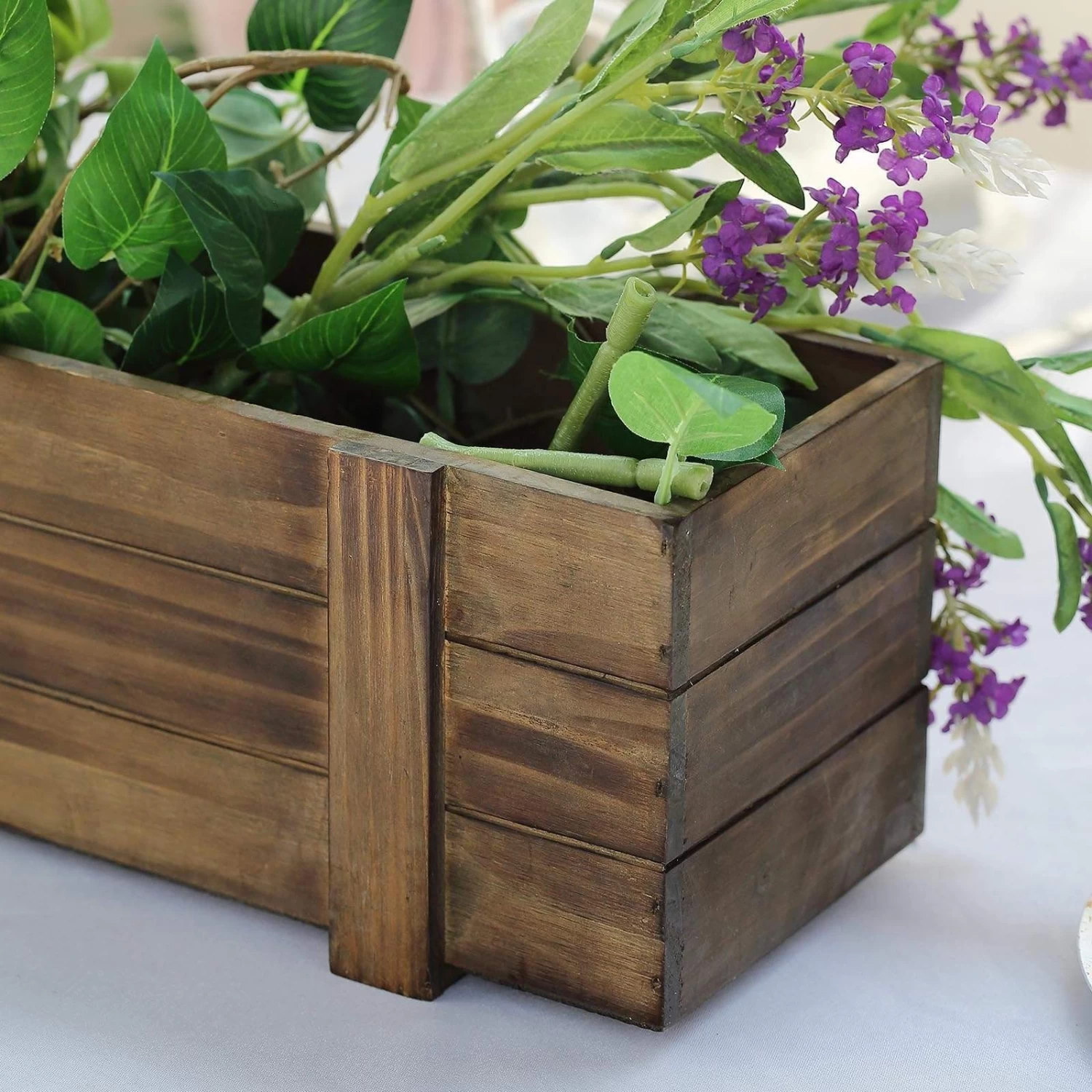 24x6 In Dark Brown Wood Rustic Rectangular Boxes Planter Holders Centerpieces - Image 4