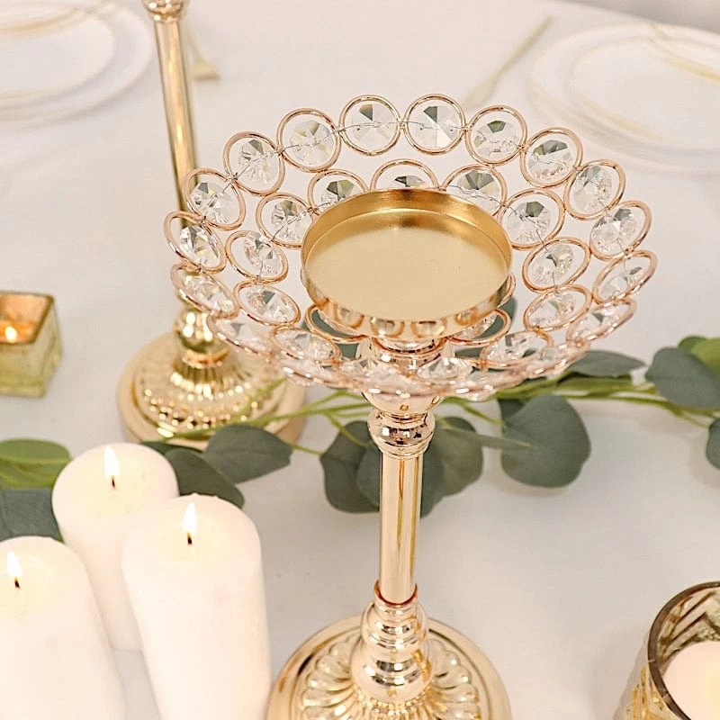 3 Gold Crystal Beaded Metal Votive Candle Holders Centerpieces Set - Image 5