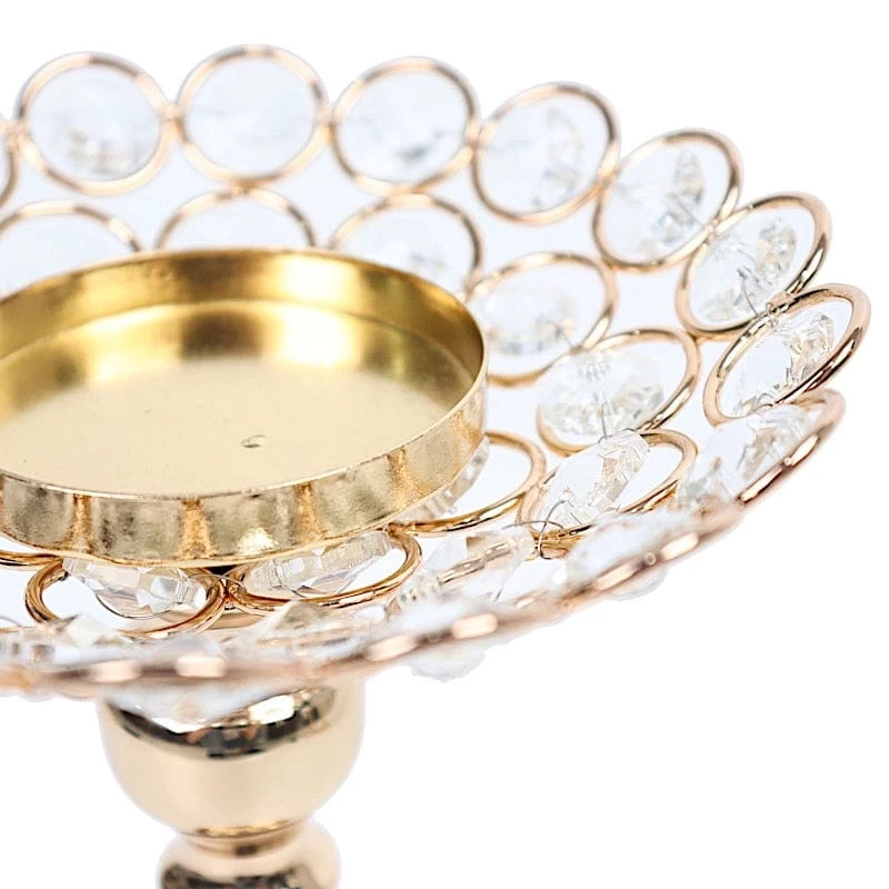 3 Gold Crystal Beaded Metal Votive Candle Holders Centerpieces Set - Image 9