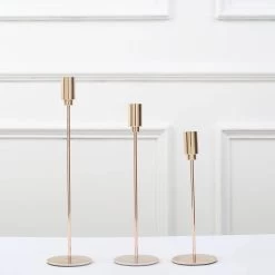 3 Gold Metal Candlesticks Stands Taper Candle Holders With Round Base