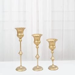 3 Gold Metal Trumpet Flute Flower Vase Centerpieces