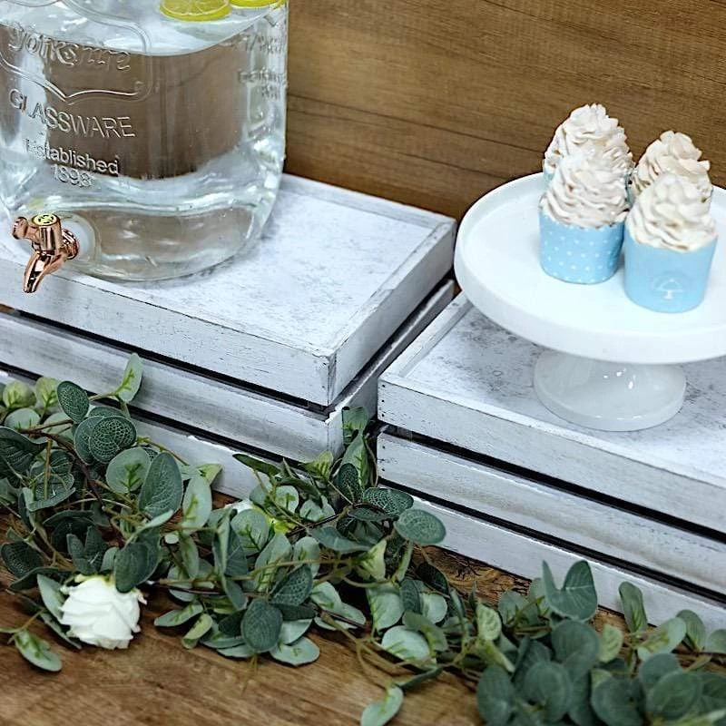 3 White Rectangular Natural Wooden Crate Boxes Planter Holders - Image 6