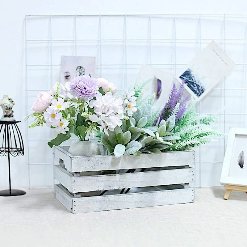 3 White Rectangular Natural Wooden Crate Boxes Planter Holders - Image 4