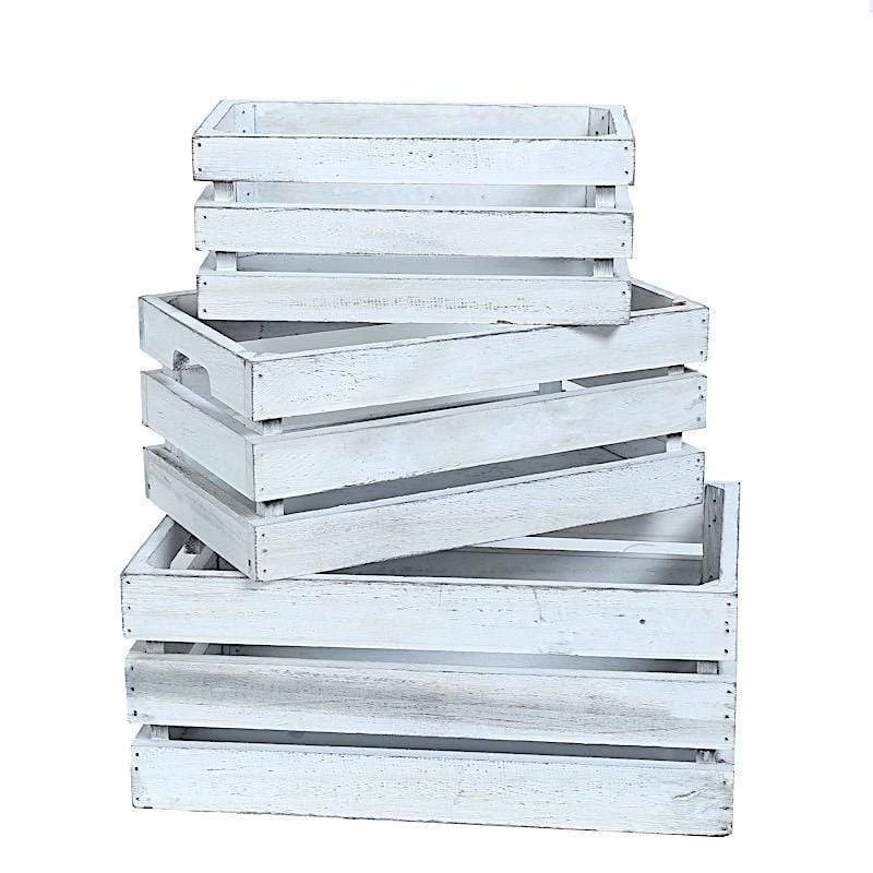 3 White Rectangular Natural Wooden Crate Boxes Planter Holders - Image 9