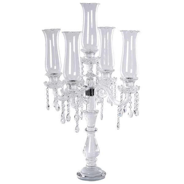 32 In Tall Clear 5 Arm Crystal Glass Candelabra Hurricane Taper Candle Holder - Image 6