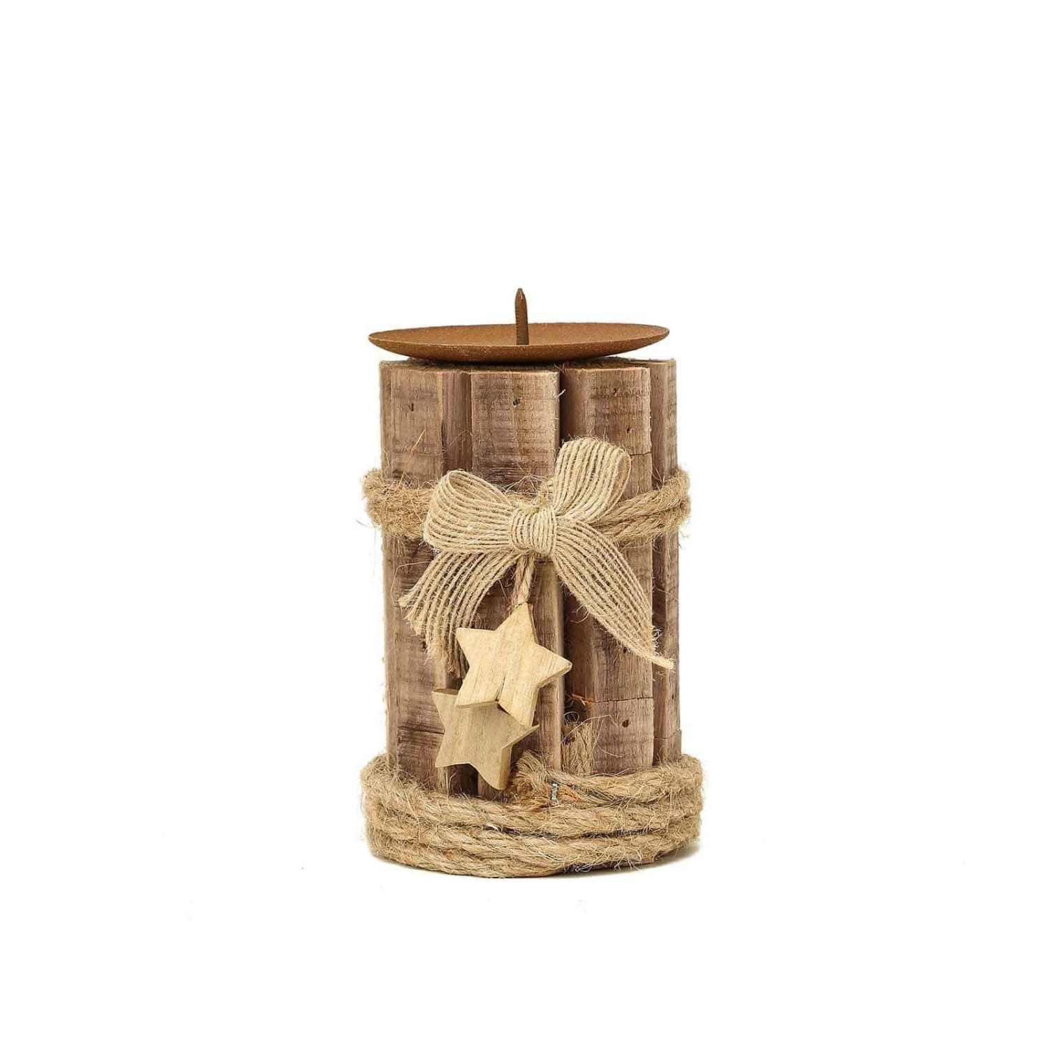 4 Natural Assorted Wood Candle Holders With String Ribbons And Stars - Image 5