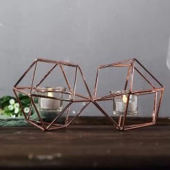 5 In Tall Jointed Geometric Stand With Tealight Votive Glass Candle Holders