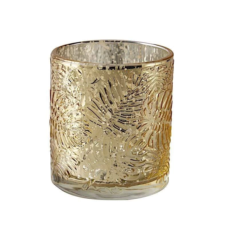 6 Pcs 3" Metallic Leaves Design Mercury Glass Votive Candle Holders - Image 6