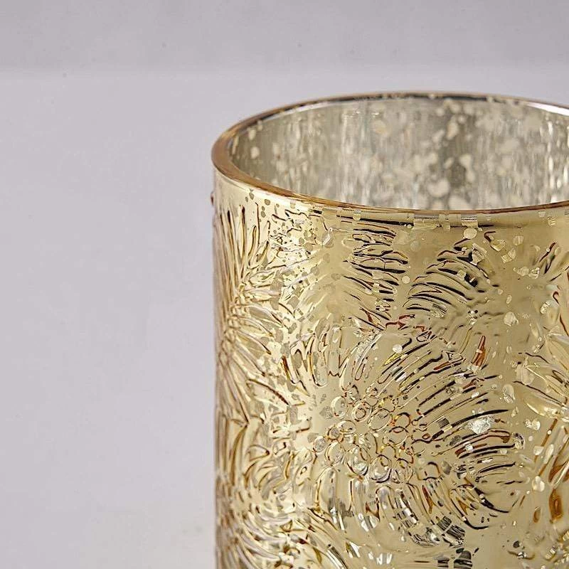 6 Pcs 3" Metallic Leaves Design Mercury Glass Votive Candle Holders - Image 7