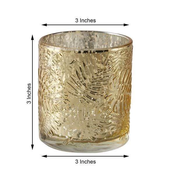 6 Pcs 3" Metallic Leaves Design Mercury Glass Votive Candle Holders - Image 8