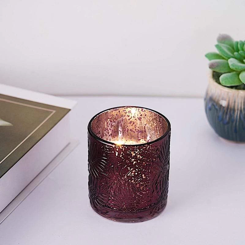 6 Pcs 3" Metallic Leaves Design Mercury Glass Votive Candle Holders - Image 13