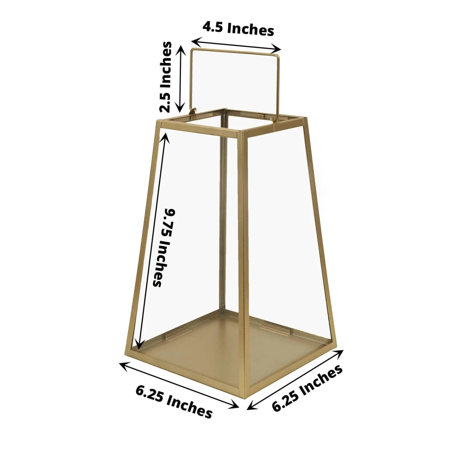 Gold With Clear 10 In Glass Geometric Metal Lantern Candle Holder - Image 4
