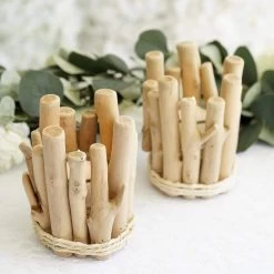 Natural 6 In Tall Driftwood Candle Holder Stand With Clear Glass Candle Holder