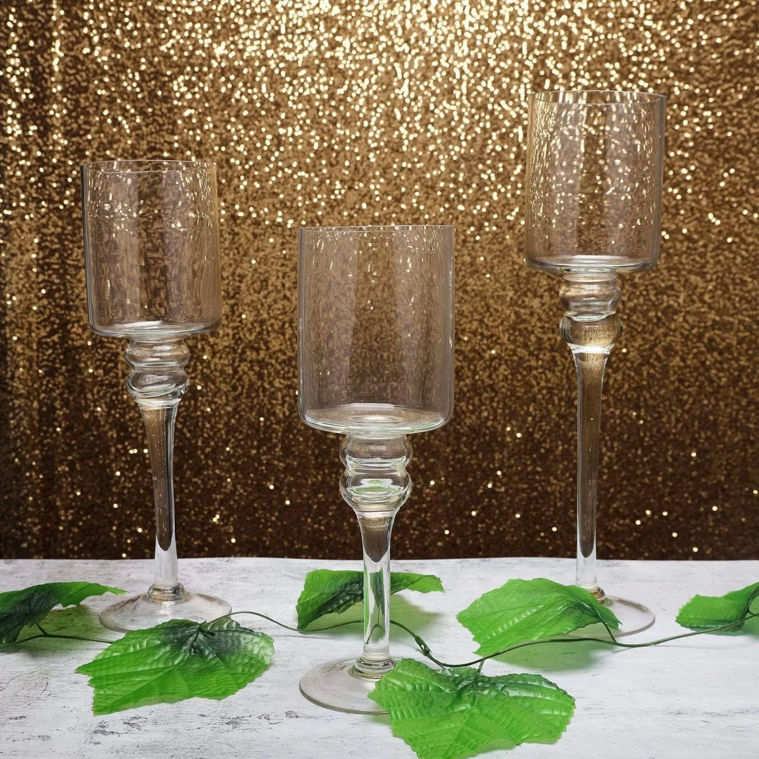 Set Of 3 Raised Cylinder Clear Glass Vases Centerpieces And Candle Holders - Image 6