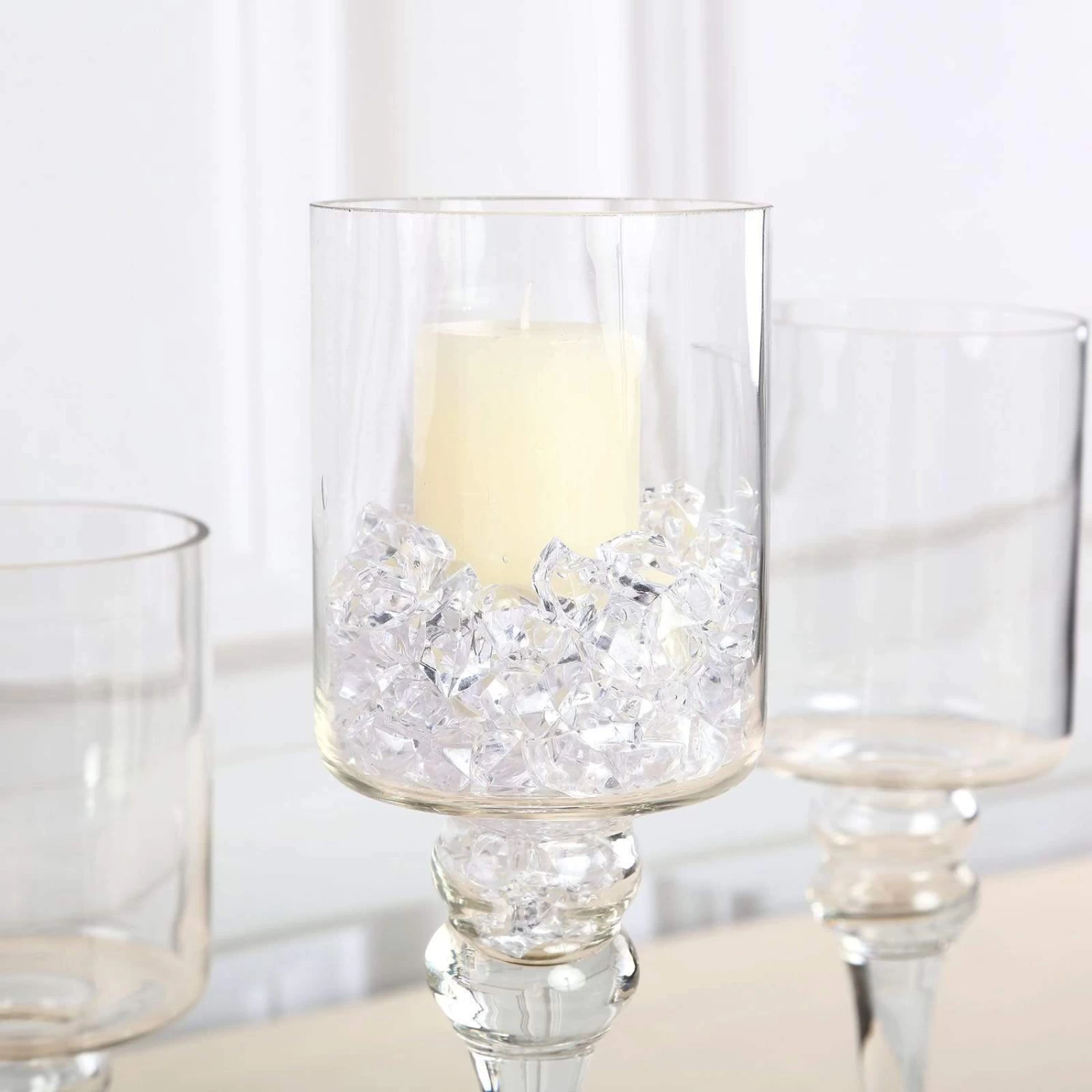 Set Of 3 Raised Cylinder Clear Glass Vases Centerpieces And Candle Holders - Image 3