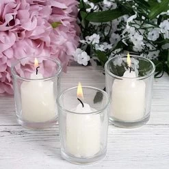 12 Pcs Round Votive Tealight Candles With Clear Glass Holders