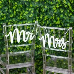 2 White 12x6 In Wooden Mr And Mrs Chair Signs Hanging Wedding Decor