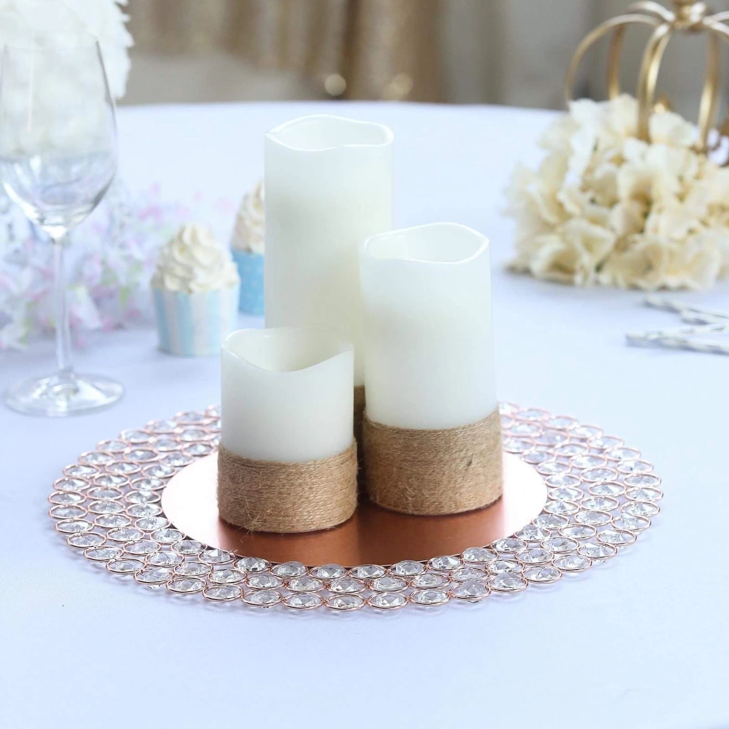 14 In Round Metal Charger Plates With Crystal Beads - Image 4