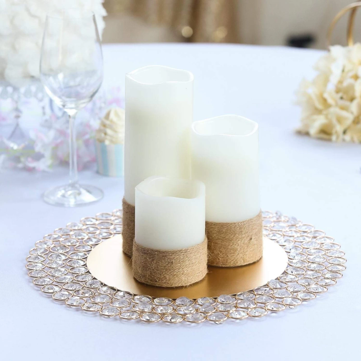 14 In Round Metal Charger Plates With Crystal Beads - Image 11