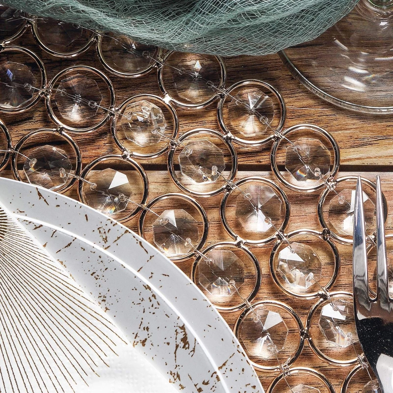 14 In Round Metal Charger Plates With Crystal Beads - Image 13