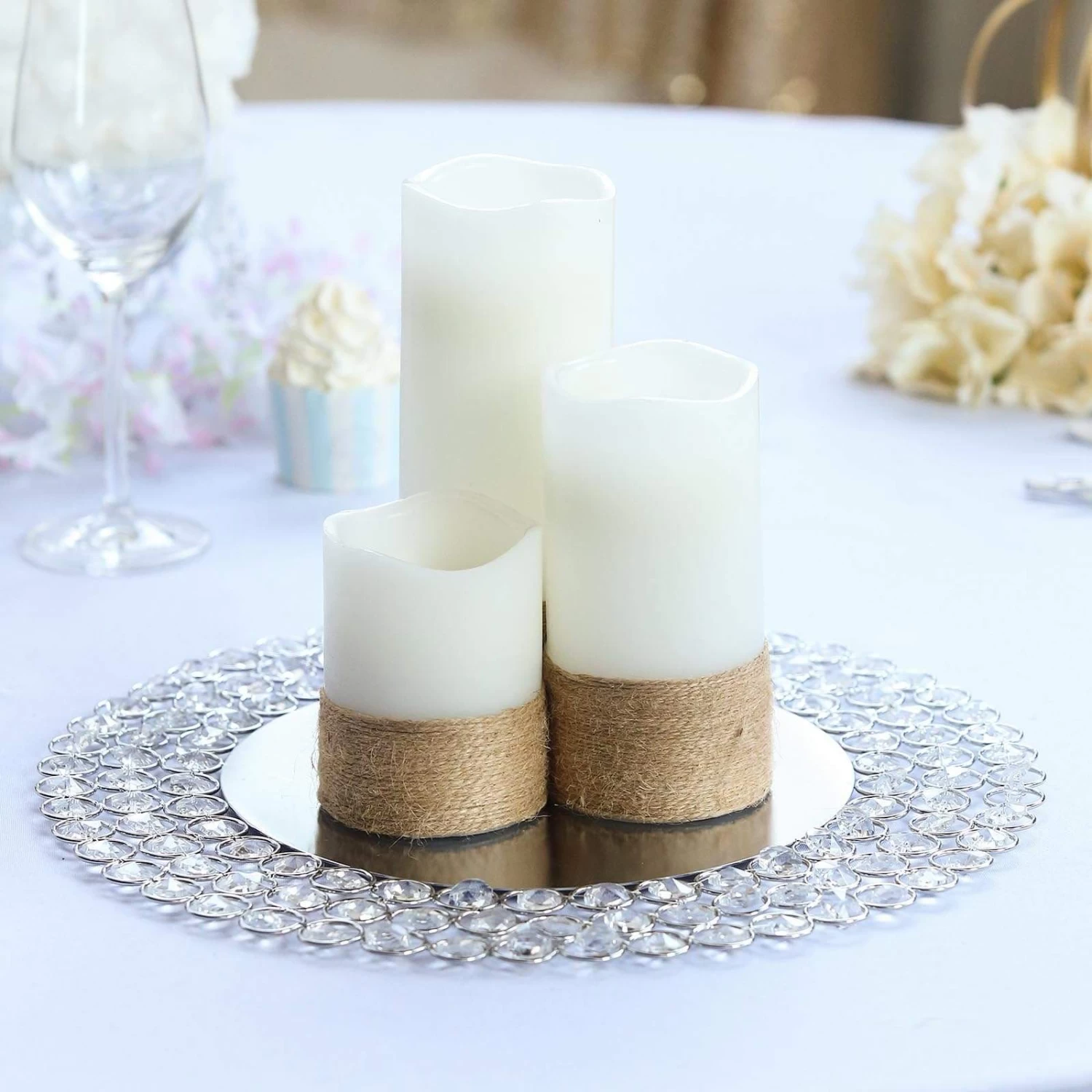 14 In Round Metal Charger Plates With Crystal Beads - Image 18