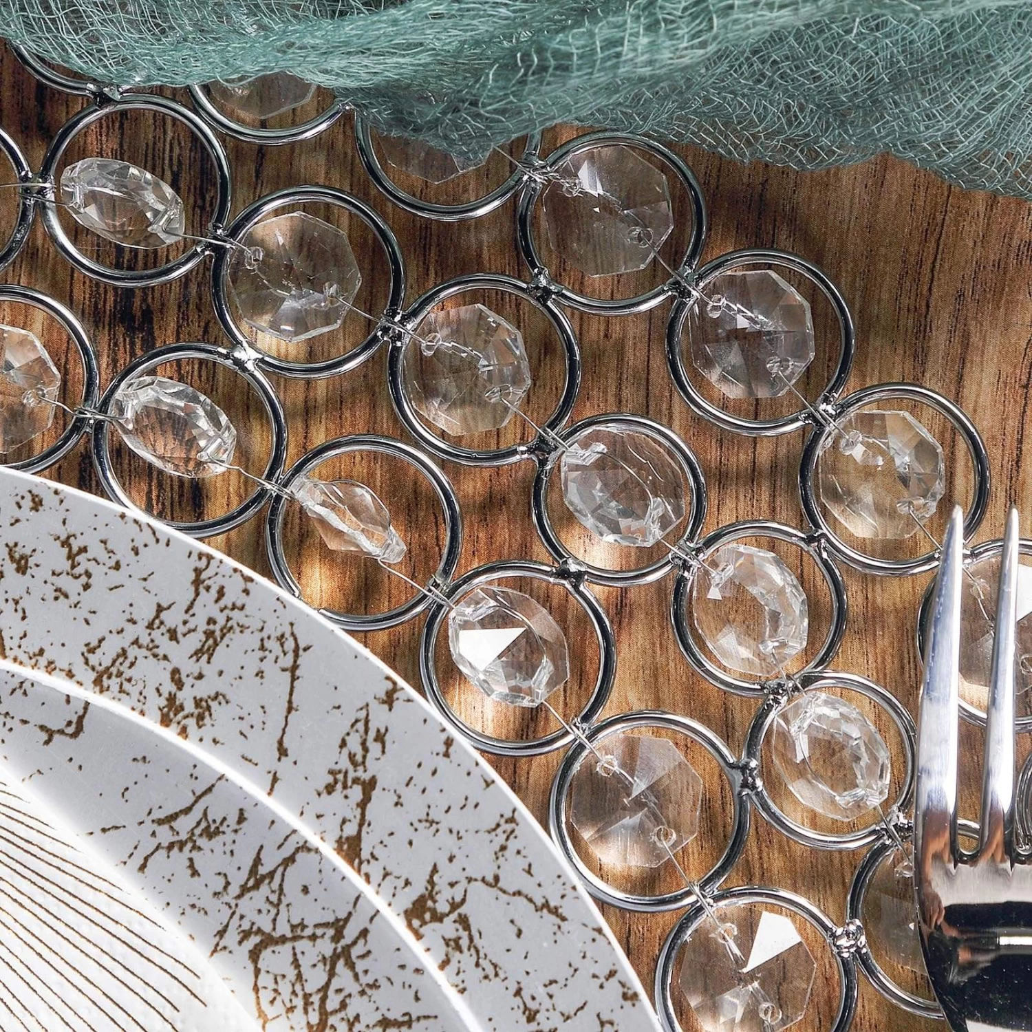 14 In Round Metal Charger Plates With Crystal Beads - Image 19