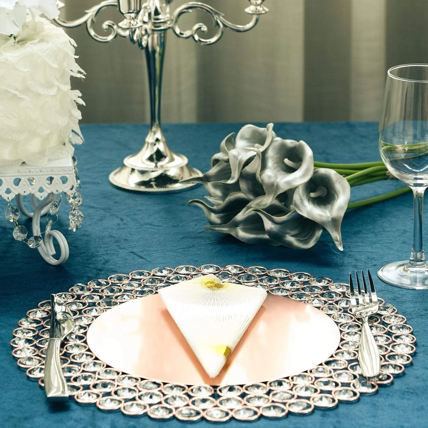 14 In Round Metal Charger Plates With Crystal Beads