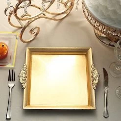 2 Pcs 10x10 In Square Charger Plates With Decorative Embossed Rim