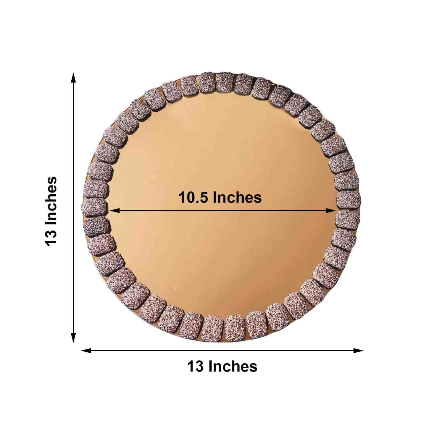 2 Pcs 13 In Round Mirror Glass Charger Plates With Glitter Crystals Trim - Image 7