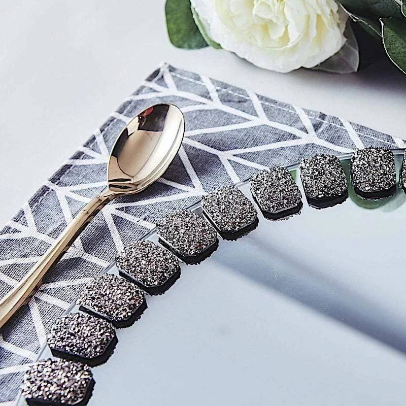 2 Pcs 13 In Round Mirror Glass Charger Plates With Glitter Crystals Trim - Image 13