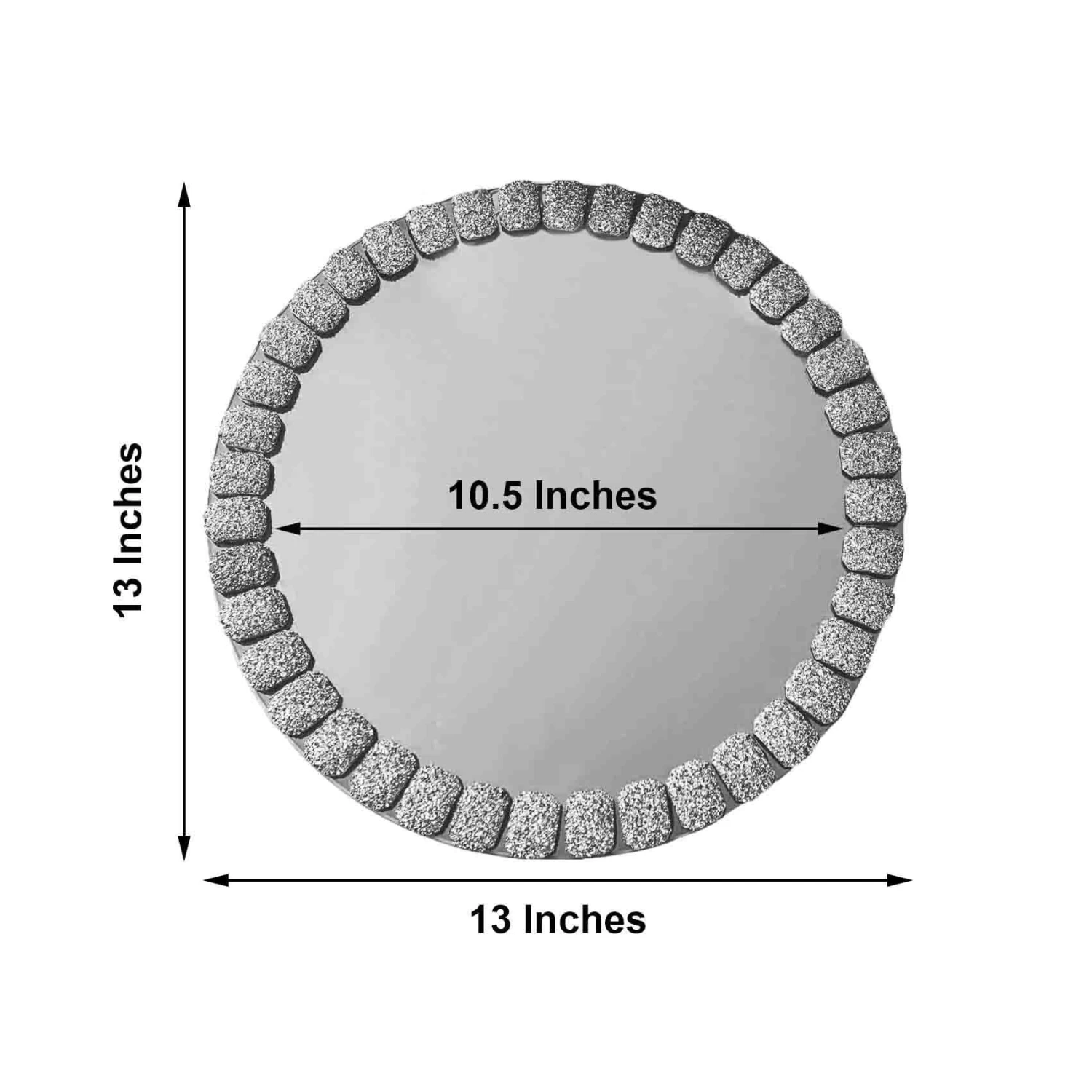 2 Pcs 13 In Round Mirror Glass Charger Plates With Glitter Crystals Trim - Image 14