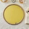 2 Pcs 13 In Round Mirror Glass Charger Plates With Pearl Trim