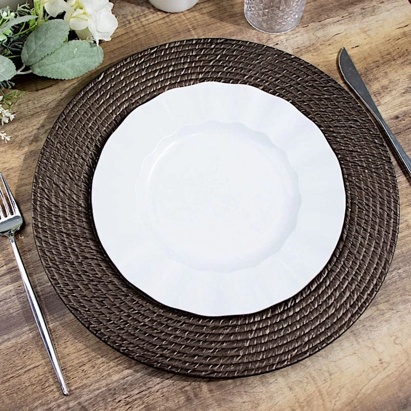 6 Brown 13 In Round Rattan-Like Plastic Charger Plates - Image 9