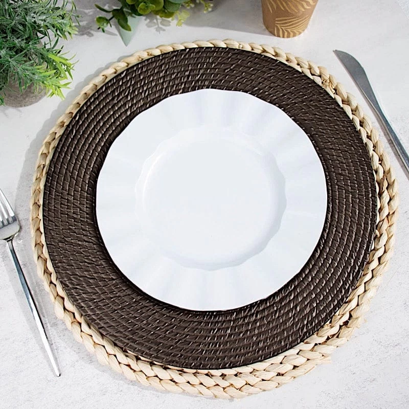 6 Brown 13 In Round Rattan-Like Plastic Charger Plates - Image 12