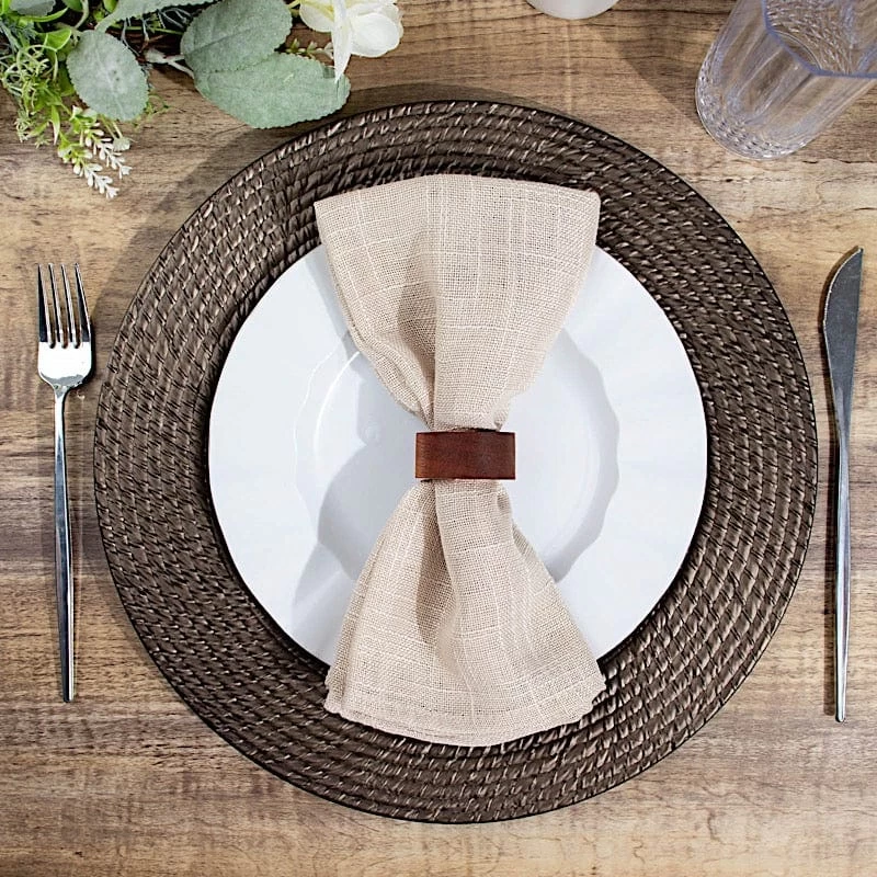 6 Brown 13 In Round Rattan-Like Plastic Charger Plates - Image 8