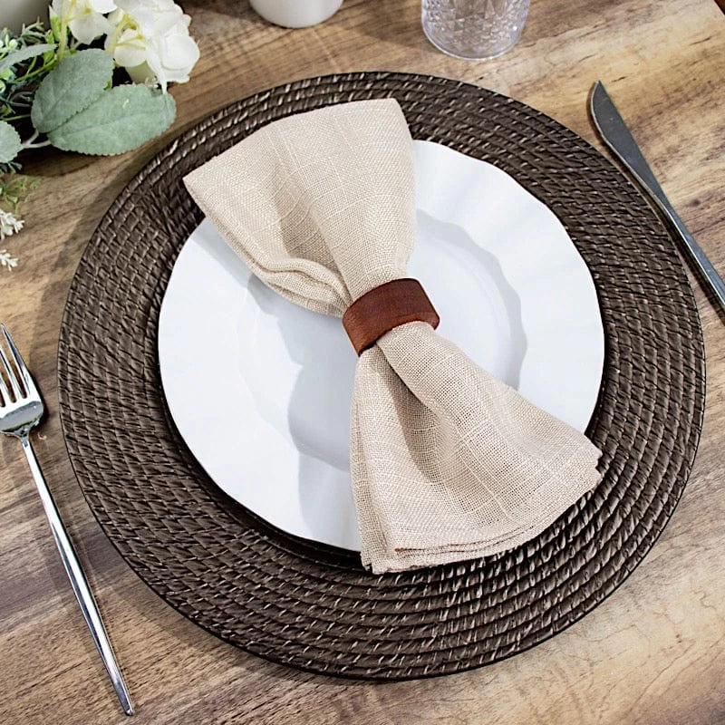6 Brown 13 In Round Rattan-Like Plastic Charger Plates - Image 5
