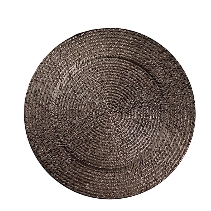 6 Brown 13 In Round Rattan-Like Plastic Charger Plates - Image 4