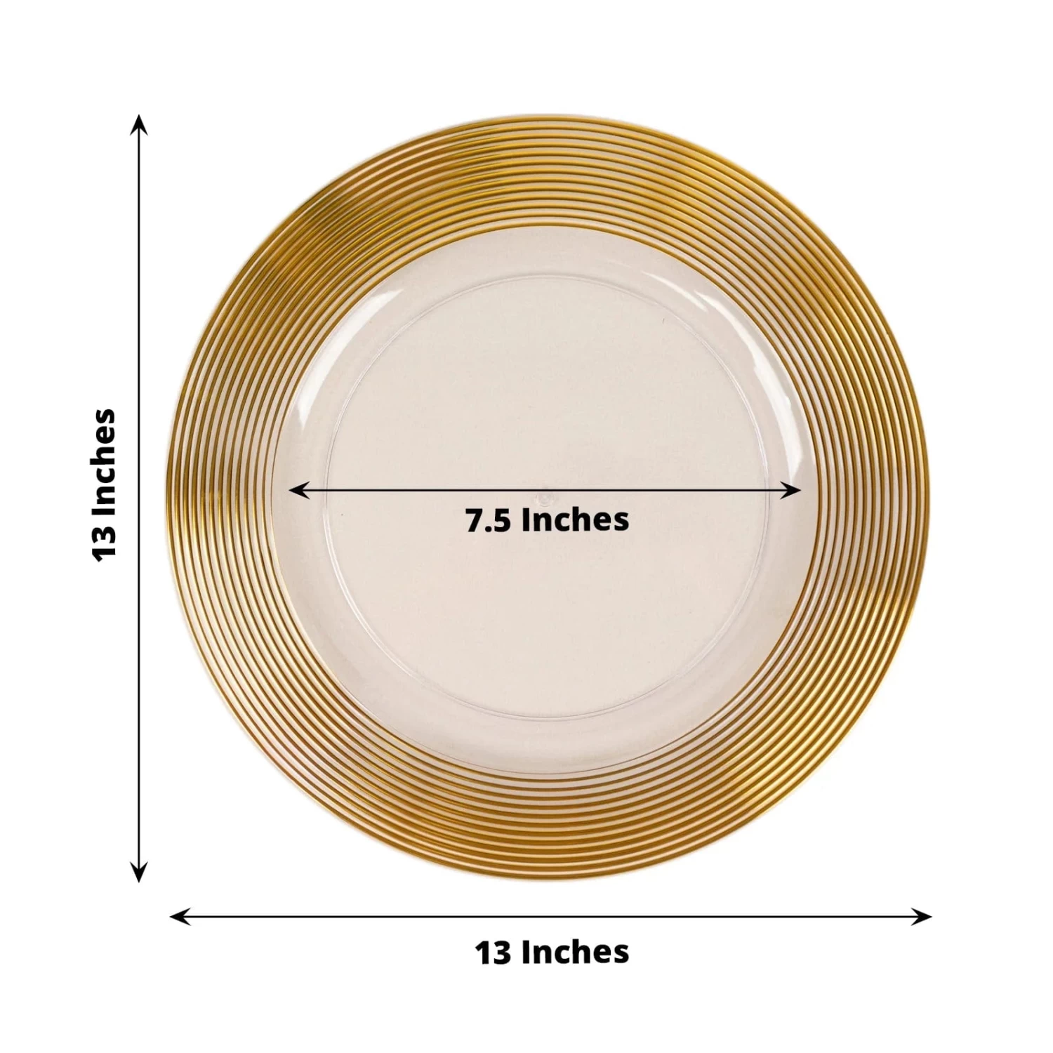 6 Clear 13" Round Plastic Charger Plates With Gold Lined Trim - Image 4