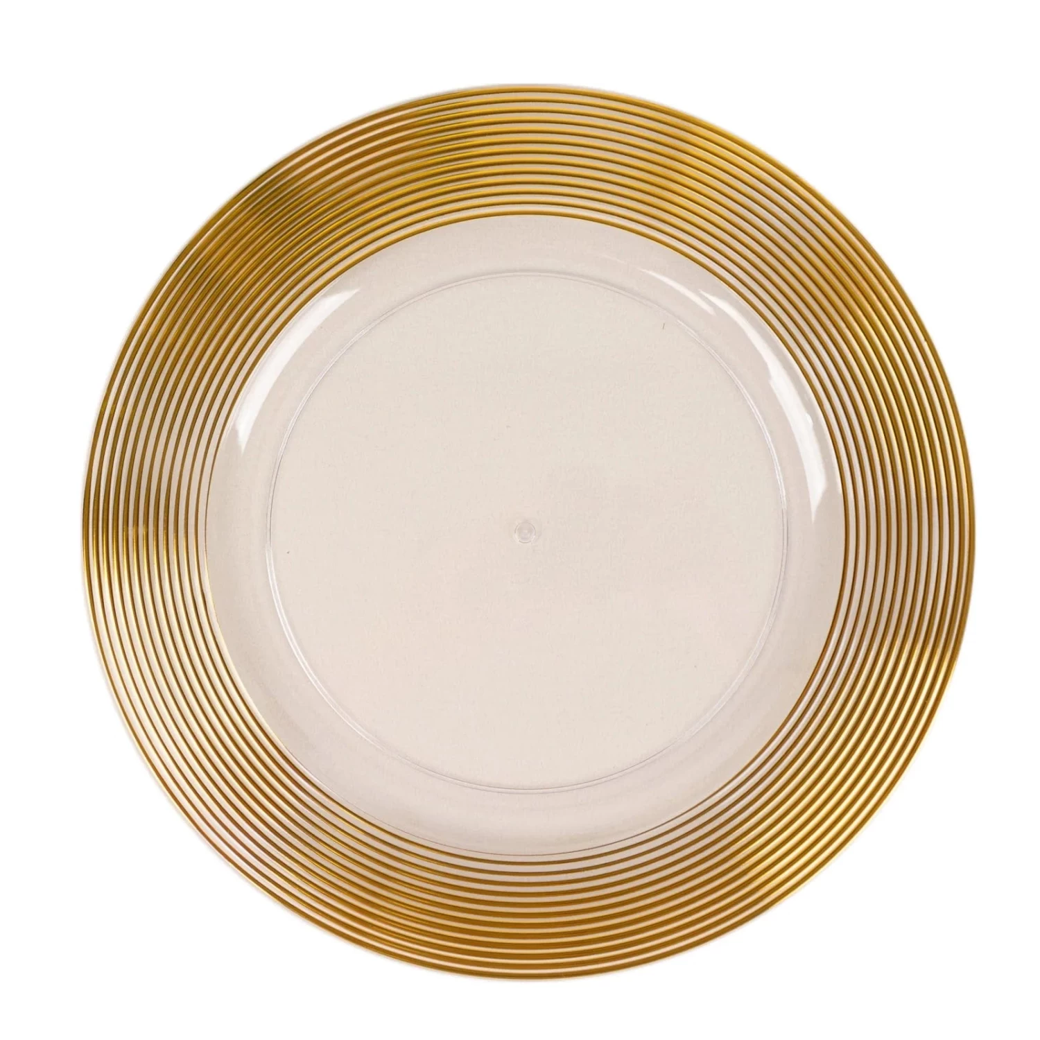 6 Clear 13" Round Plastic Charger Plates With Gold Lined Trim - Image 10