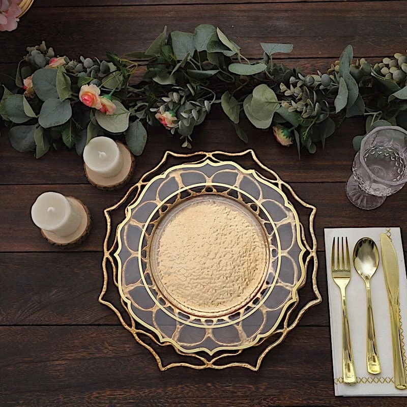 6 Gold 13" Acrylic Round Charger Plates Flower Cutout Design - Image 9