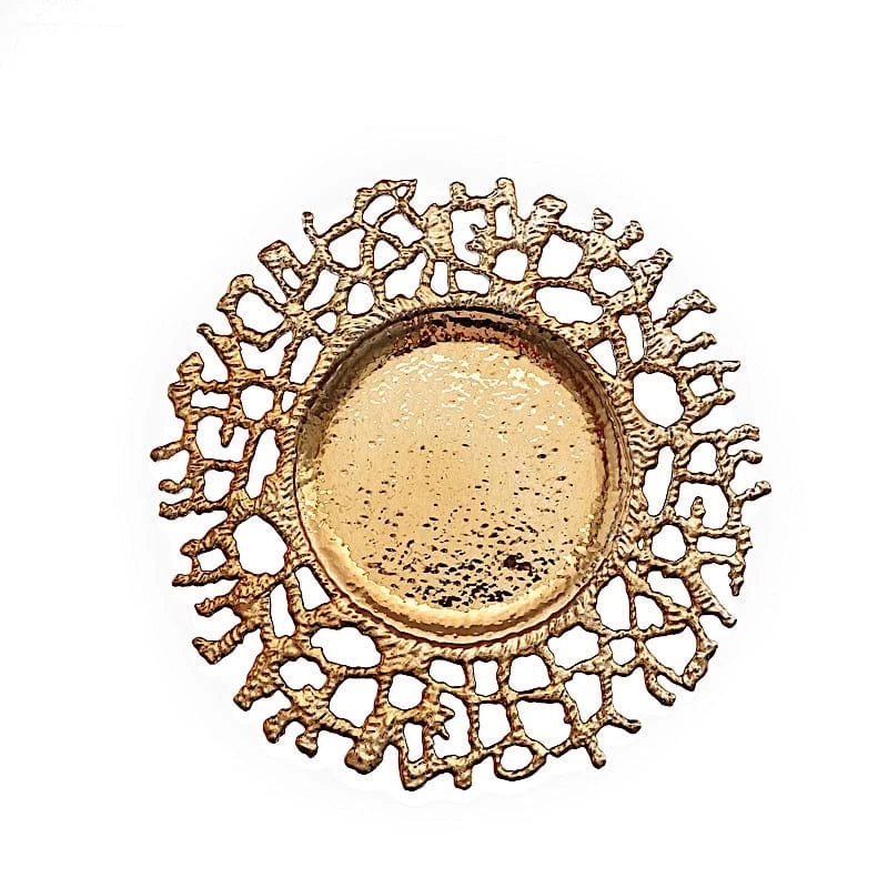 6 Gold 13" Round Plastic Charger Plates With Lace Pattern - Image 11