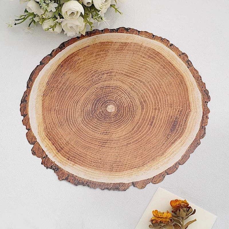 6 Natural 13 In Wood Slice Design Disposable Paper Round Charger Plates