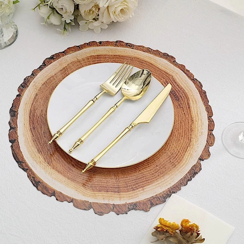 6 Natural 13 In Wood Slice Design Disposable Paper Round Charger Plates - Image 3