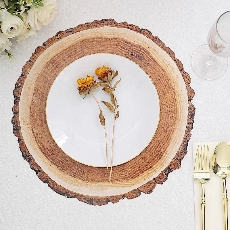 6 Natural 13 In Wood Slice Design Disposable Paper Round Charger Plates - Image 7