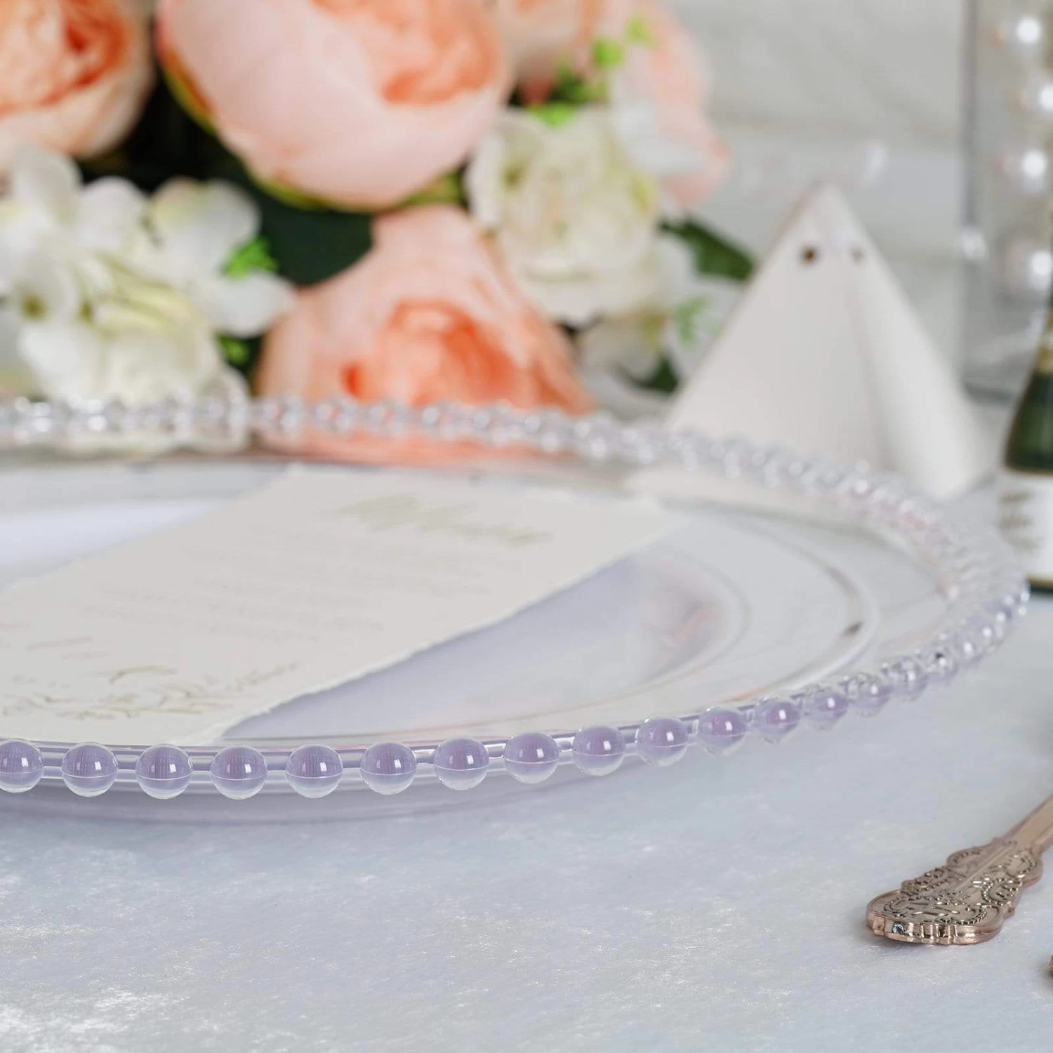 6 Pcs 12 In Beaded Trim Round Acrylic Charger Plates - Image 12