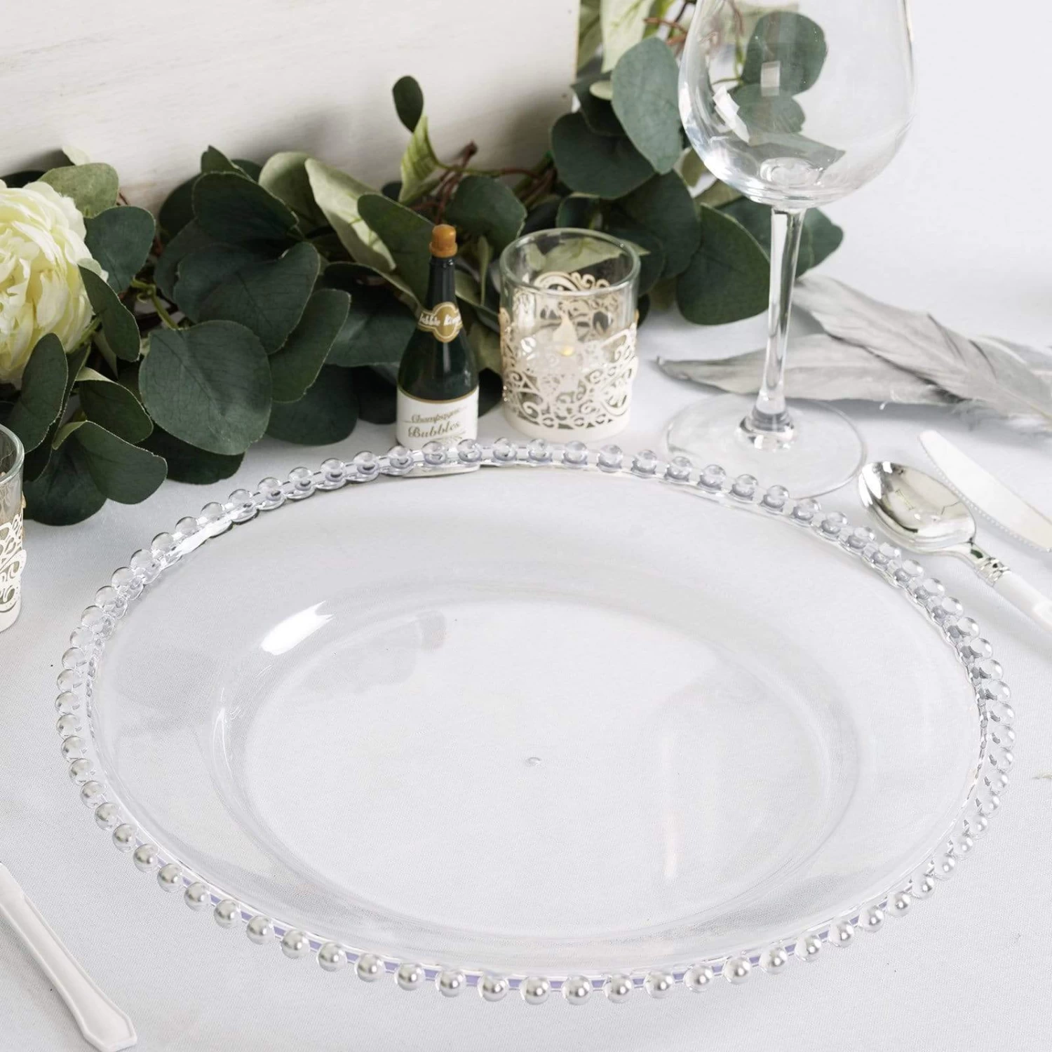 6 Pcs 12 In Beaded Trim Round Acrylic Charger Plates - Image 14