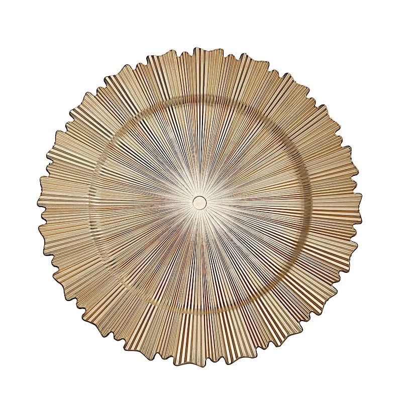 6 Metallic Gold 13 In Acrylic Round Charger Plates Sunray Design - Image 6