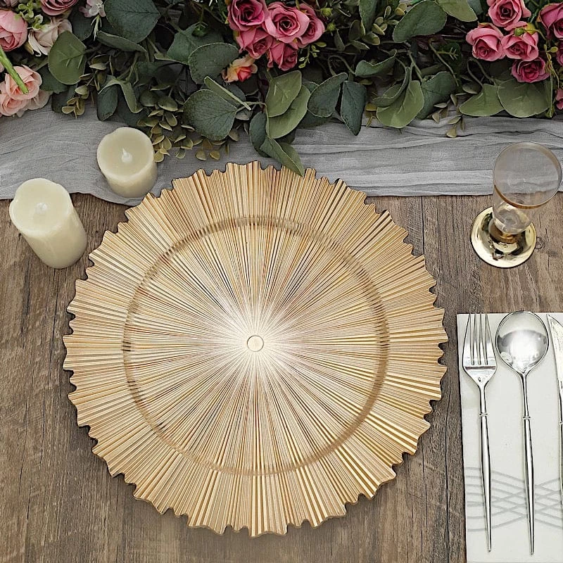 6 Metallic Gold 13 In Acrylic Round Charger Plates Sunray Design - Image 5