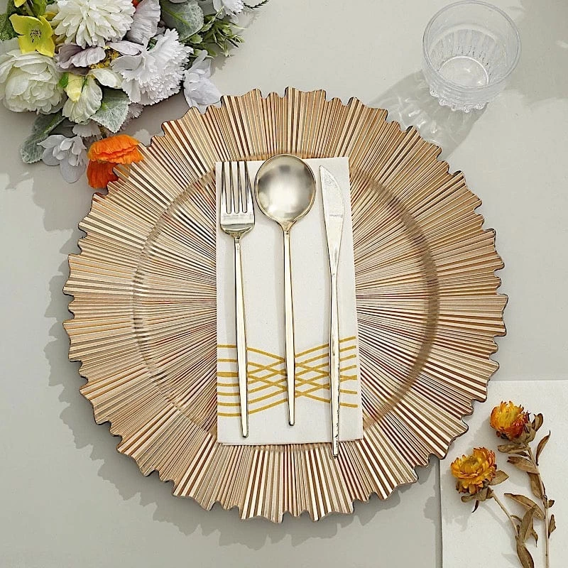 6 Metallic Gold 13 In Acrylic Round Charger Plates Sunray Design - Image 7